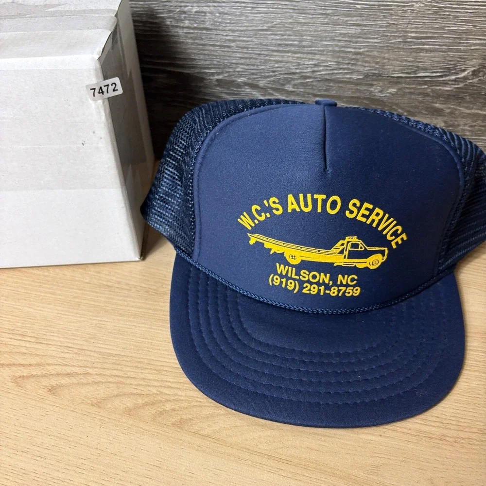 Vintage WC's Auto Service Hat Cap Snap Back Blue Trucker Wilson North‎ Carolina